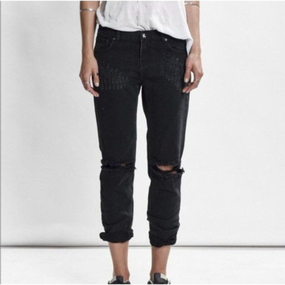 One Teaspoon Awesome‎ Baggies Distressed Denim Boyfriend Jeans Black Oak, 24/2